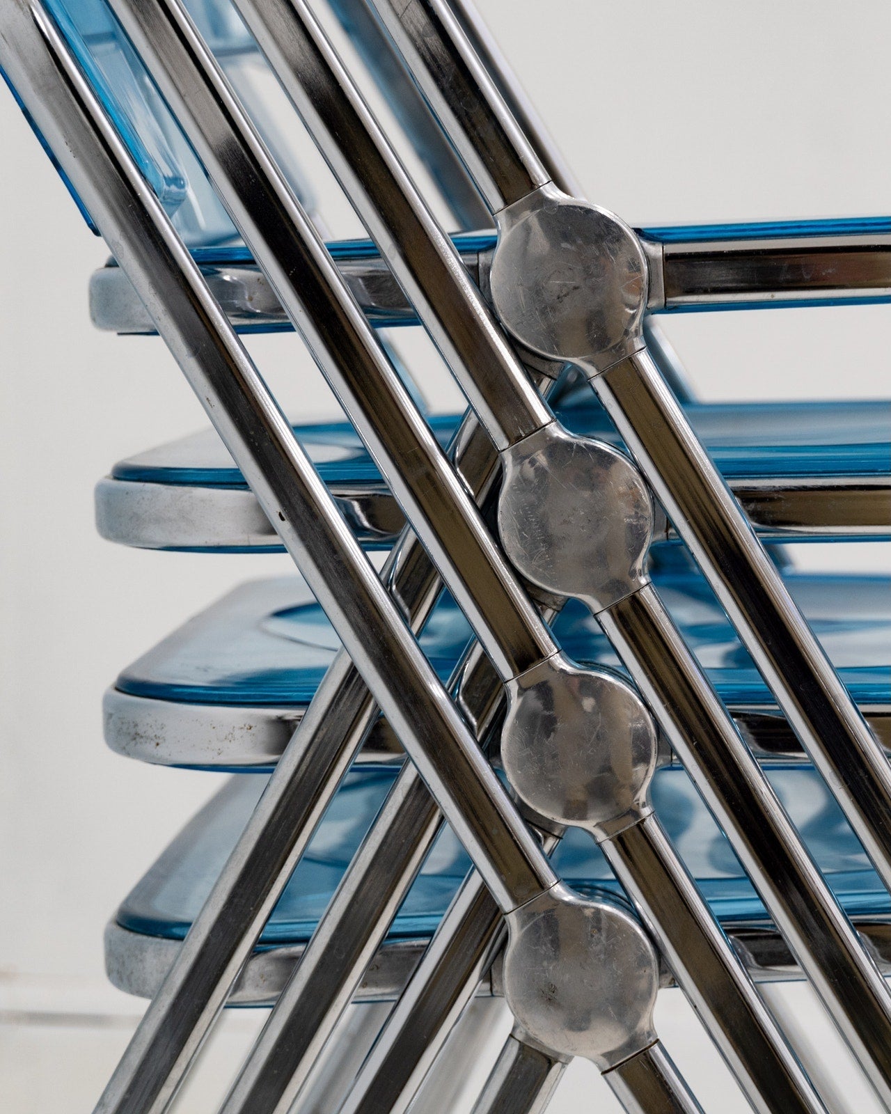 1970s Italian “Plia” Blue Lucite Folding Chairs by Giancarlo Piretti for Anonima Castelli