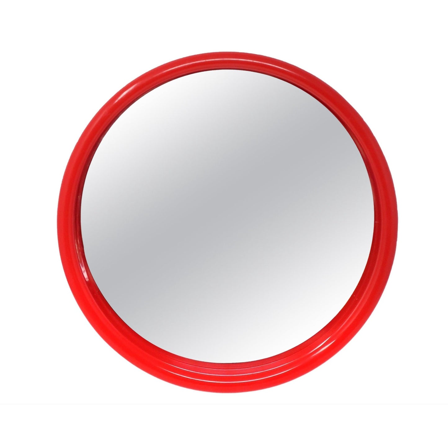 1980s Red Postmodern Round Plastic Wall Mirror by Interdesign