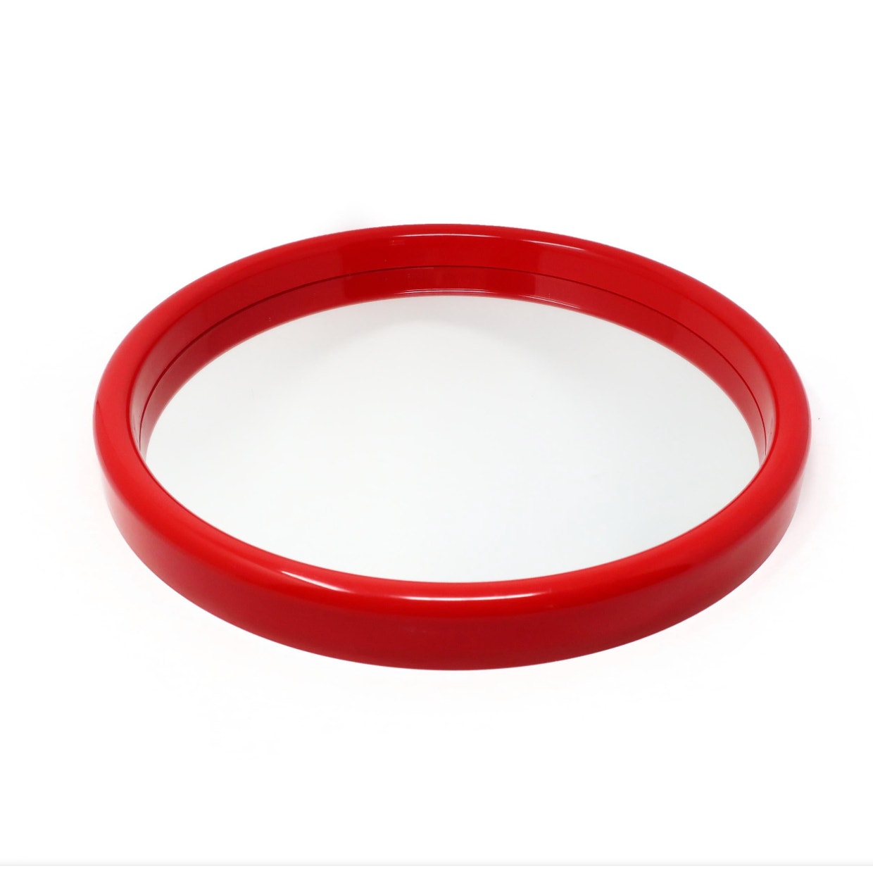 1980s Red Postmodern Round Plastic Wall Mirror by Interdesign