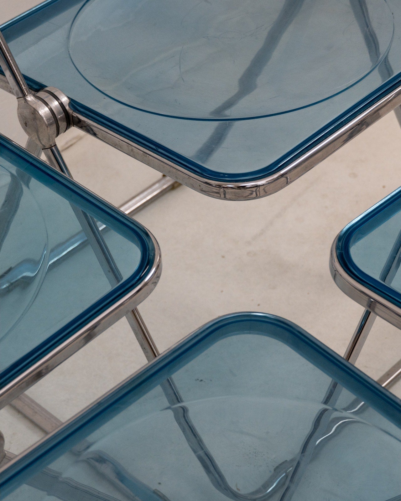 1970s Italian “Plia” Blue Lucite Folding Chairs by Giancarlo Piretti for Anonima Castelli