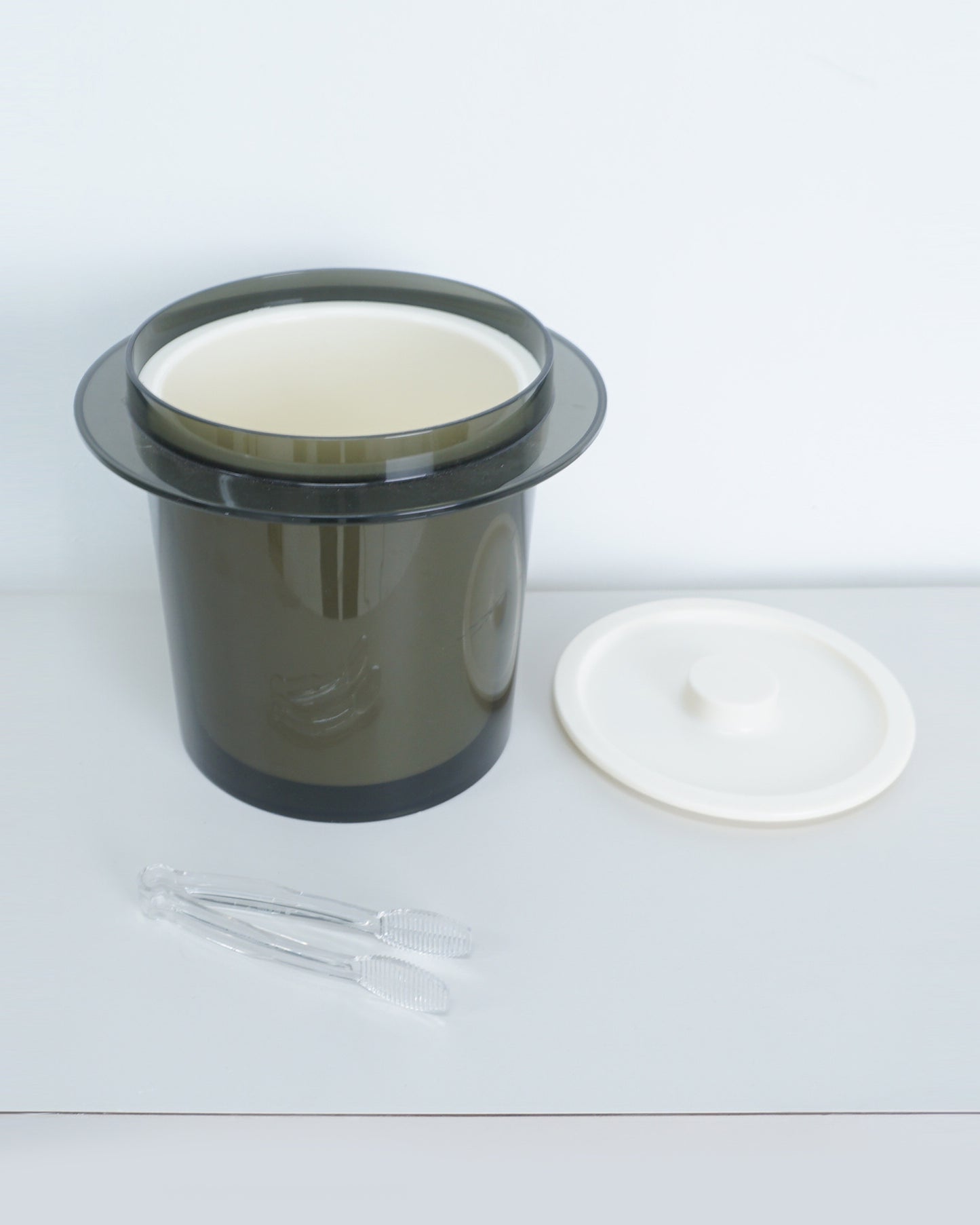 1970s Smoked Acrylic Plastic Lidded 5218 Ice Bucket and Tongs by Fesco