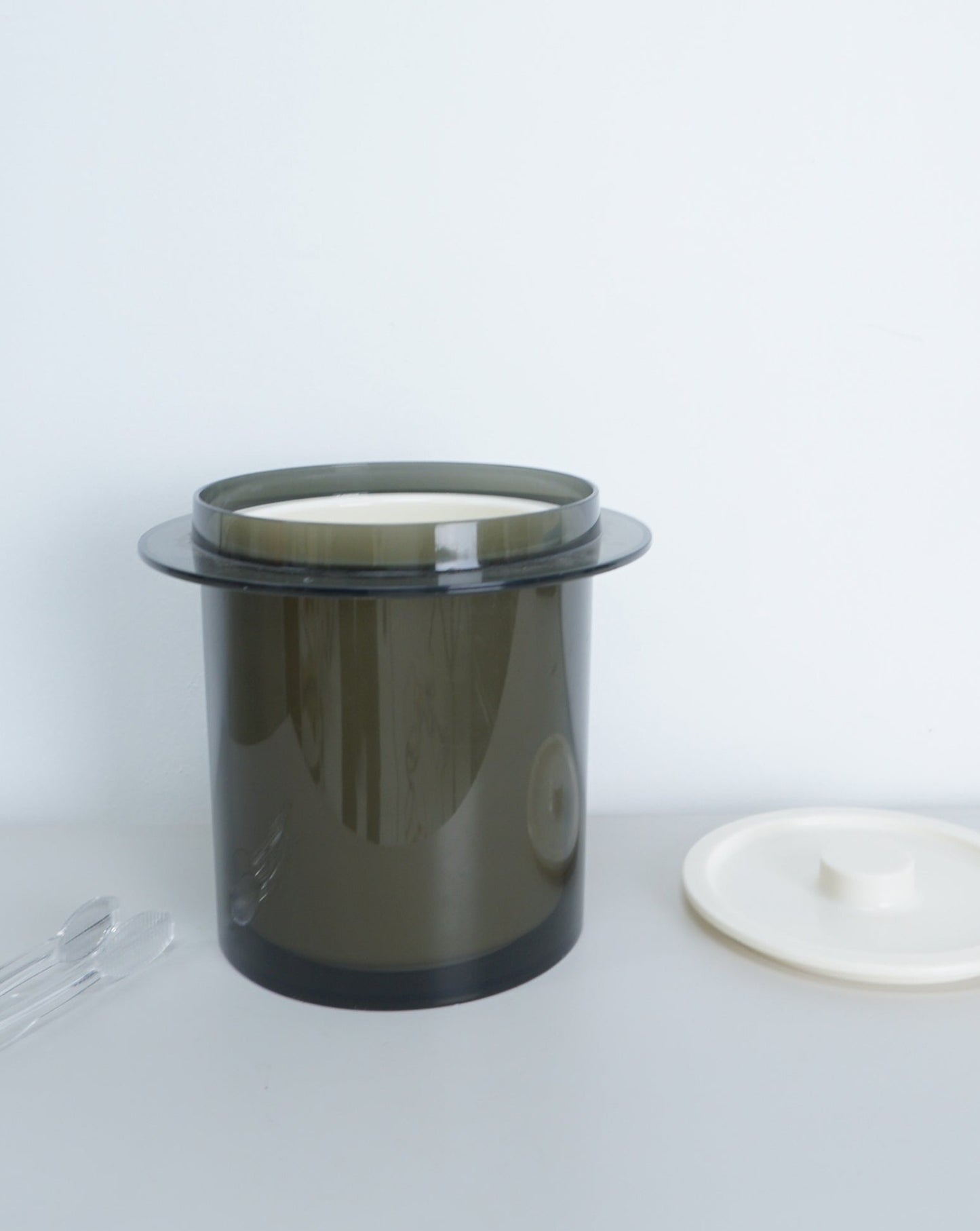 1970s Smoked Acrylic Plastic Lidded 5218 Ice Bucket and Tongs by Fesco