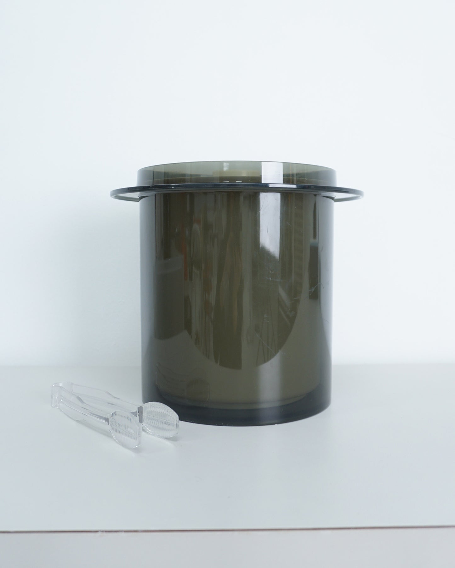 1970s Smoked Acrylic Plastic Lidded 5218 Ice Bucket and Tongs by Fesco