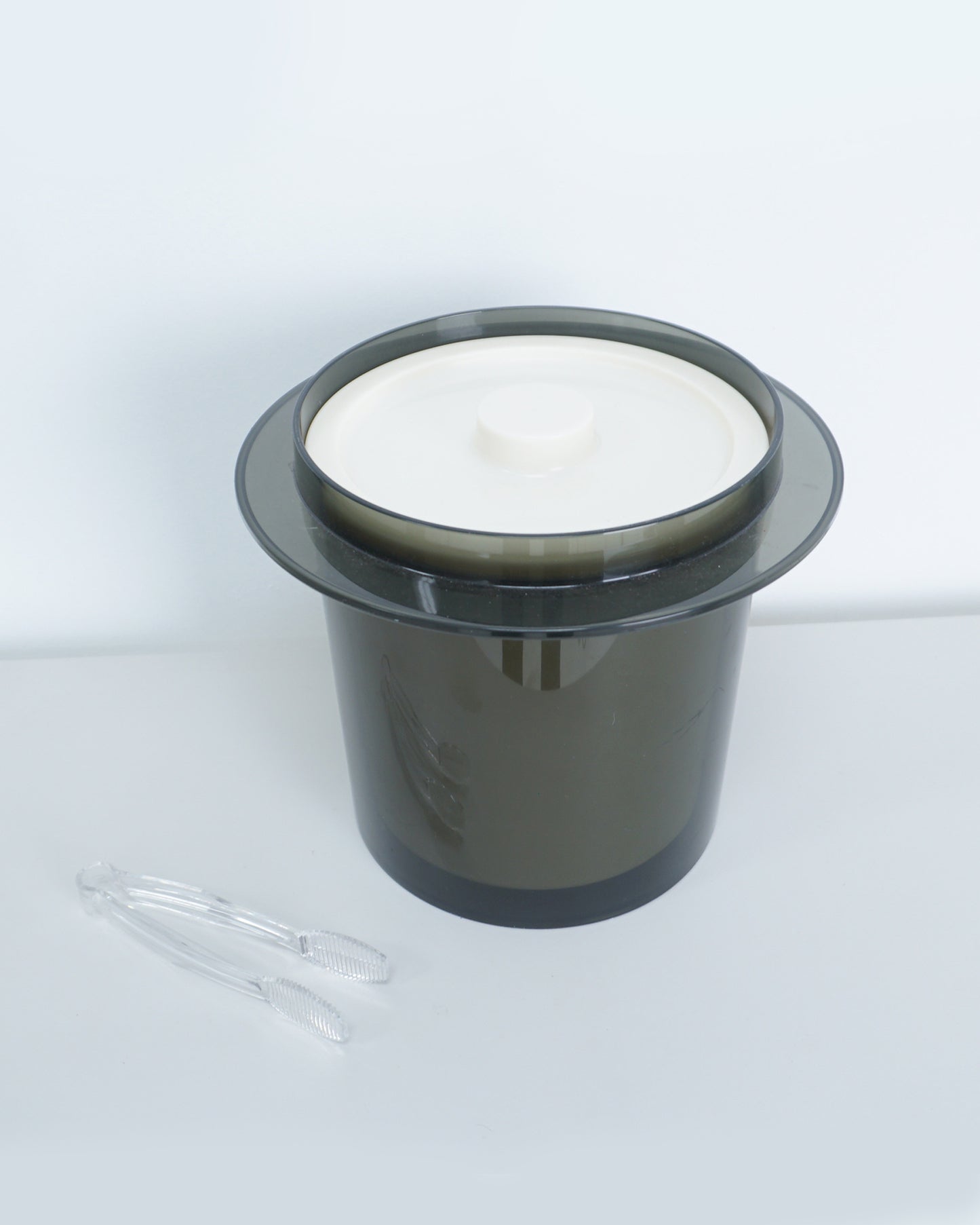 1970s Smoked Acrylic Plastic Lidded 5218 Ice Bucket and Tongs by Fesco