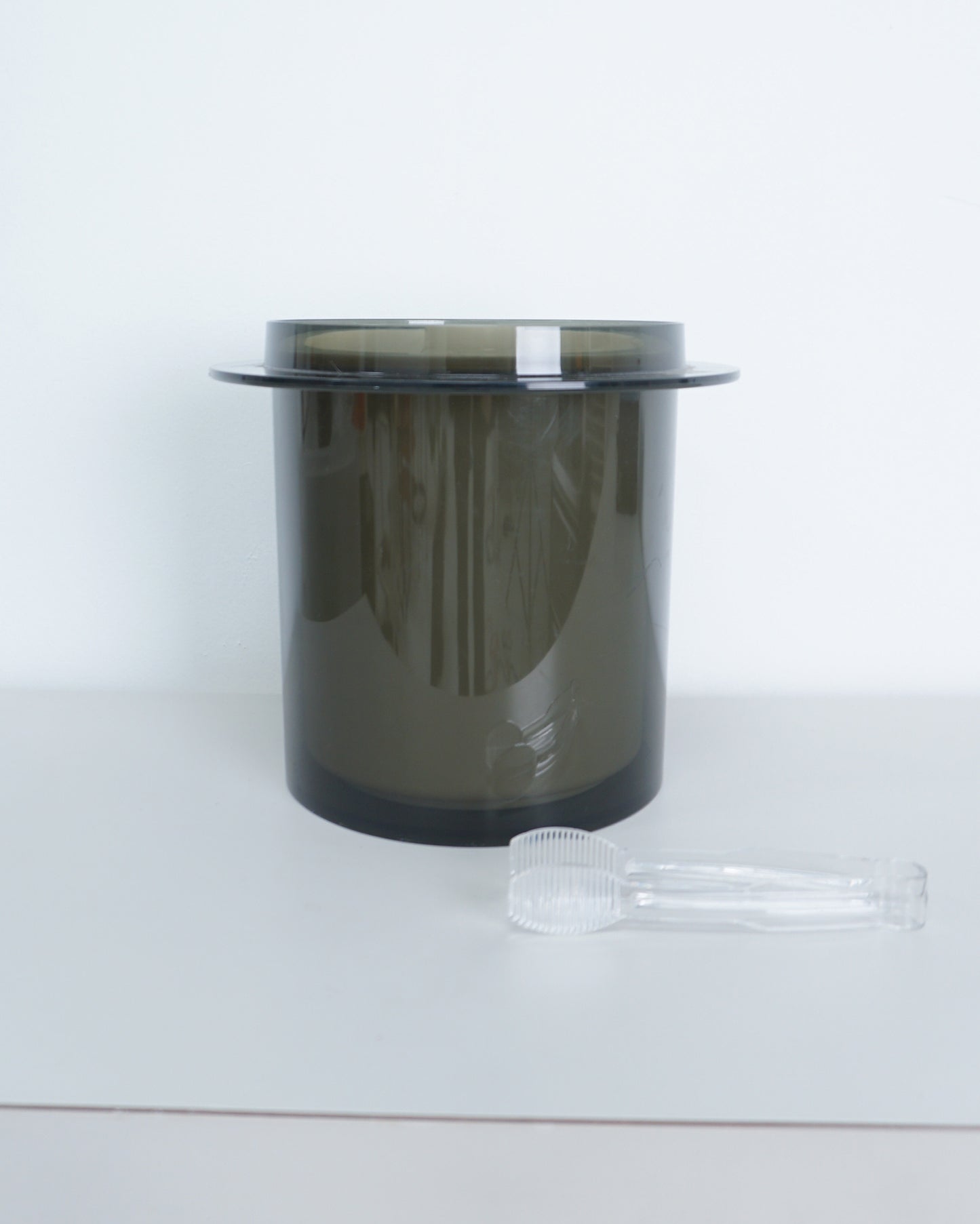 1970s Smoked Acrylic Plastic Lidded 5218 Ice Bucket and Tongs by Fesco