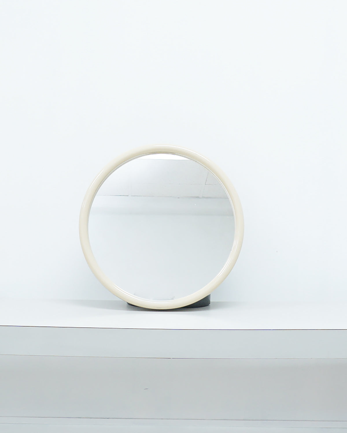 1980s Cream Postmodern Round Plastic Wall Mirror by Interdesign