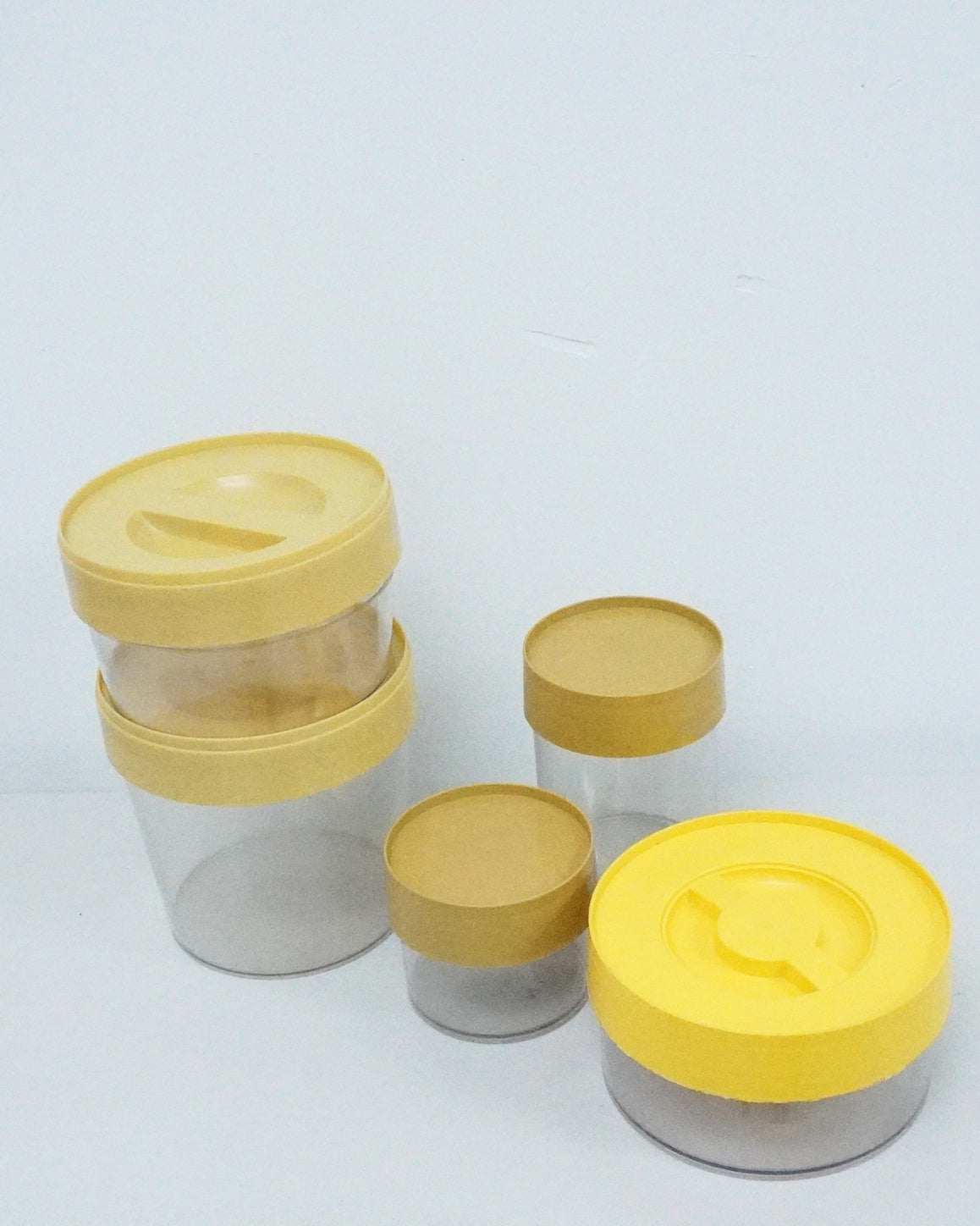 1950s Bee Plastics Yellow Tupperware Storage 5 Piece Set