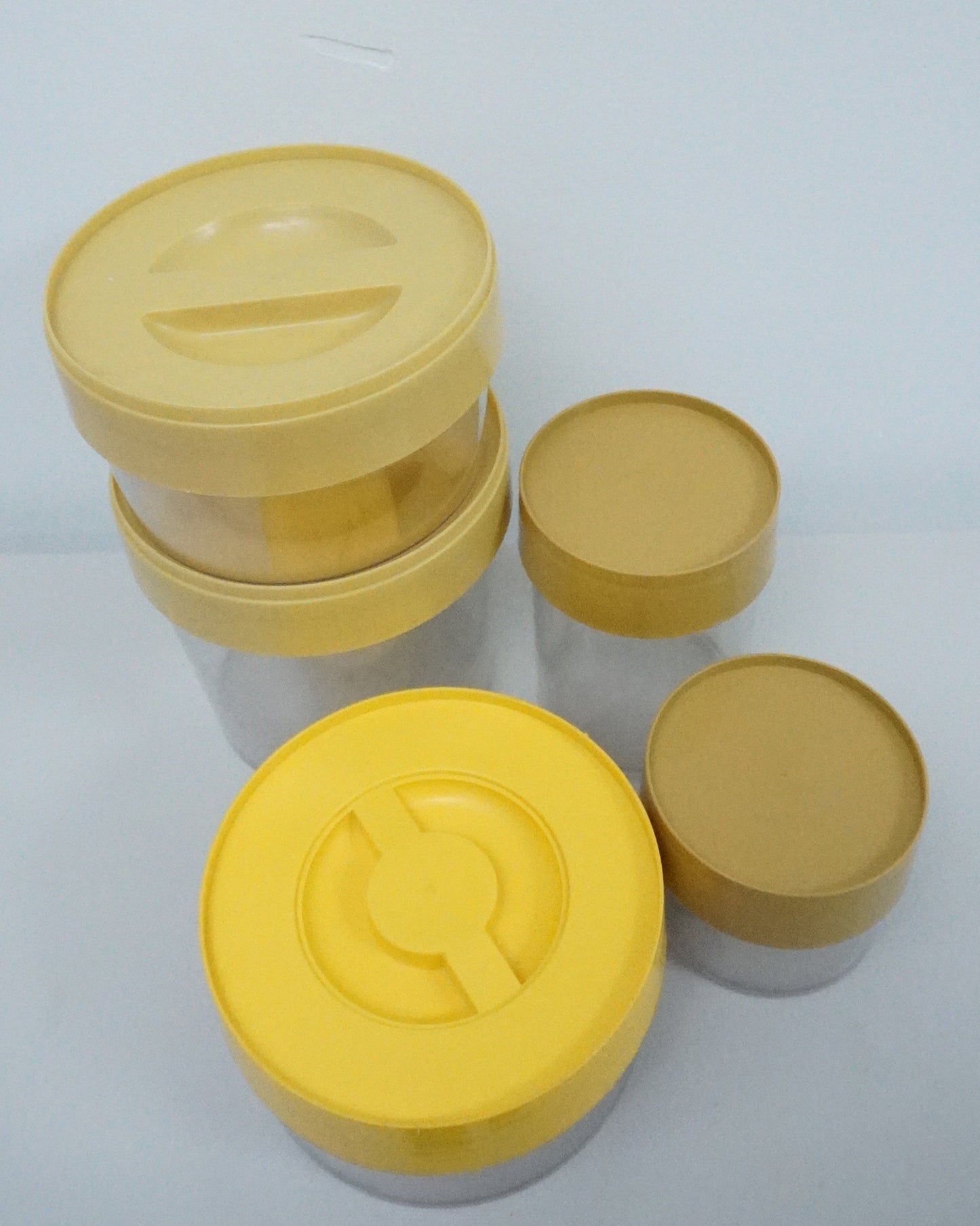 1950s Bee Plastics Yellow Tupperware Storage 5 Piece Set