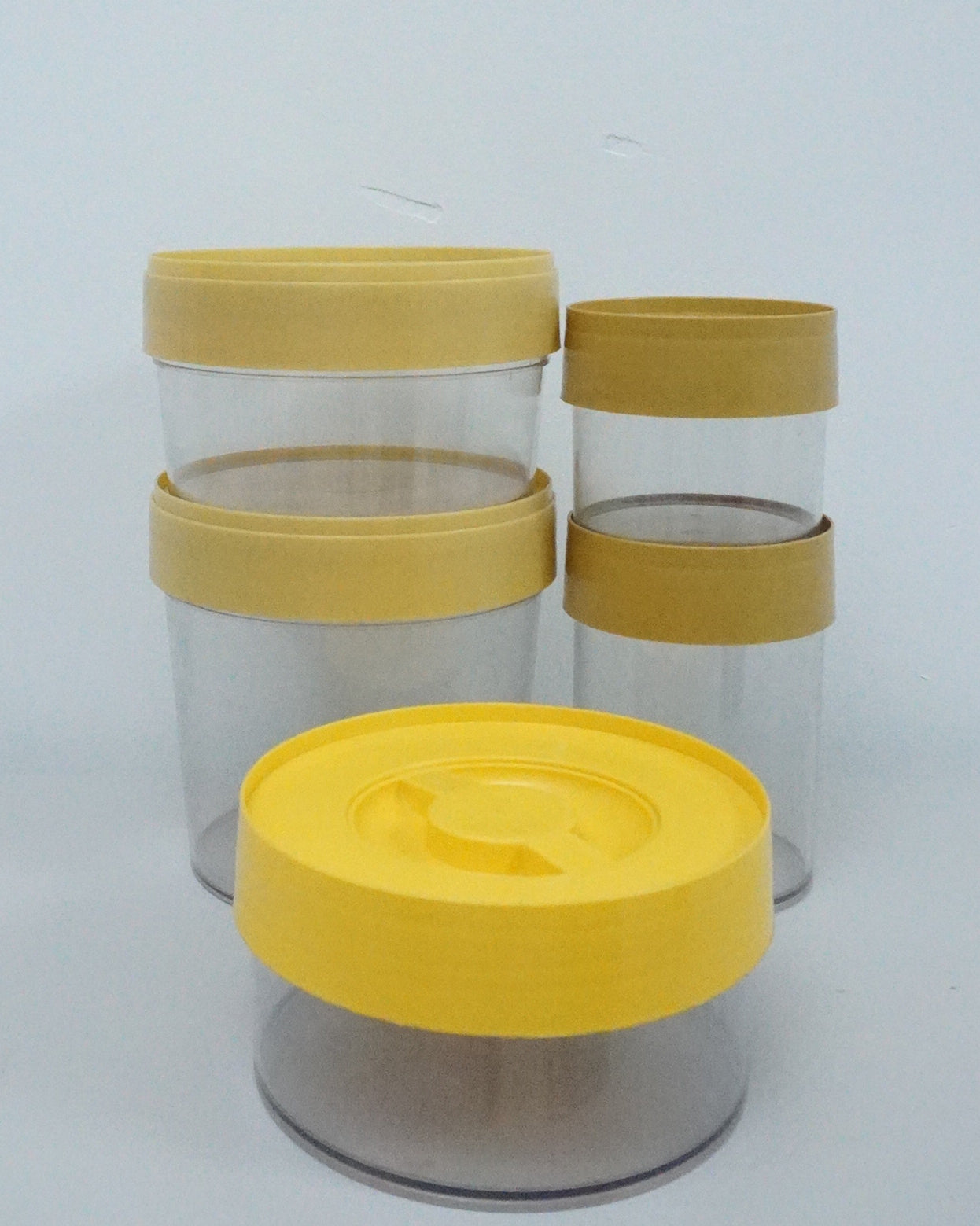 1950s Bee Plastics Yellow Tupperware Storage 5 Piece Set