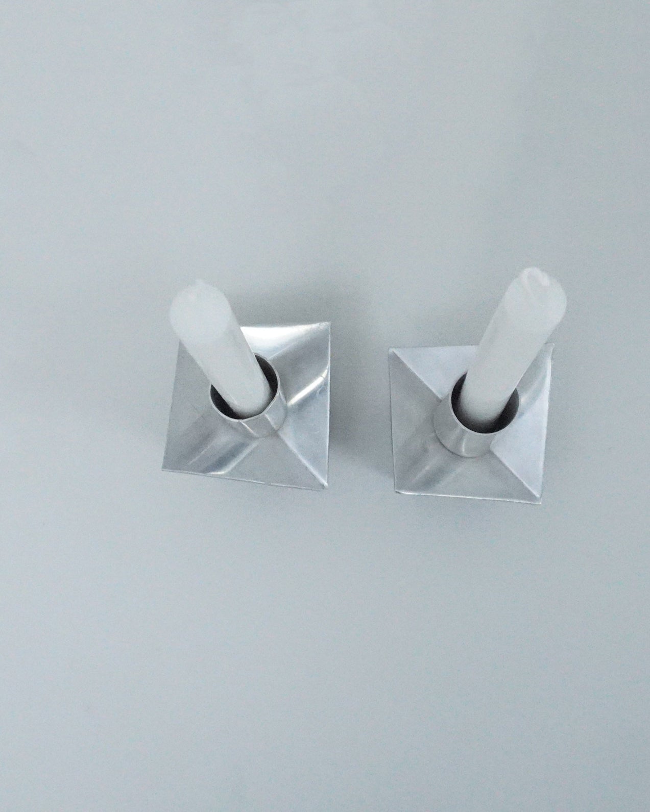1970s Postmodern Aluminum and Ebony Wood Taper Candle Holders