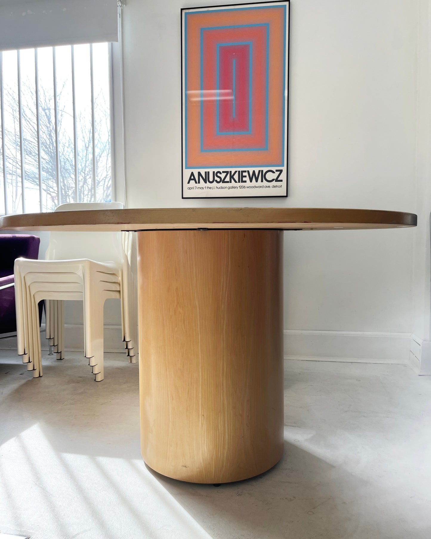 2000s Knoll Reff Round Drum Pedestal Dining Table