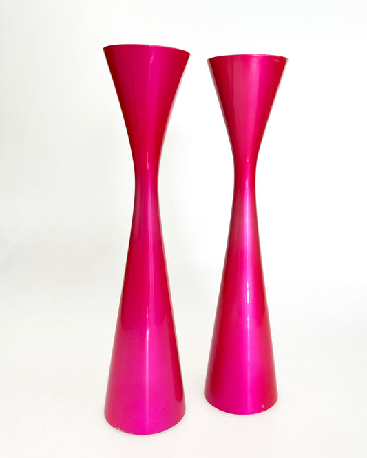 1960s Fluorescent Pink Mod Candle Stick Holders