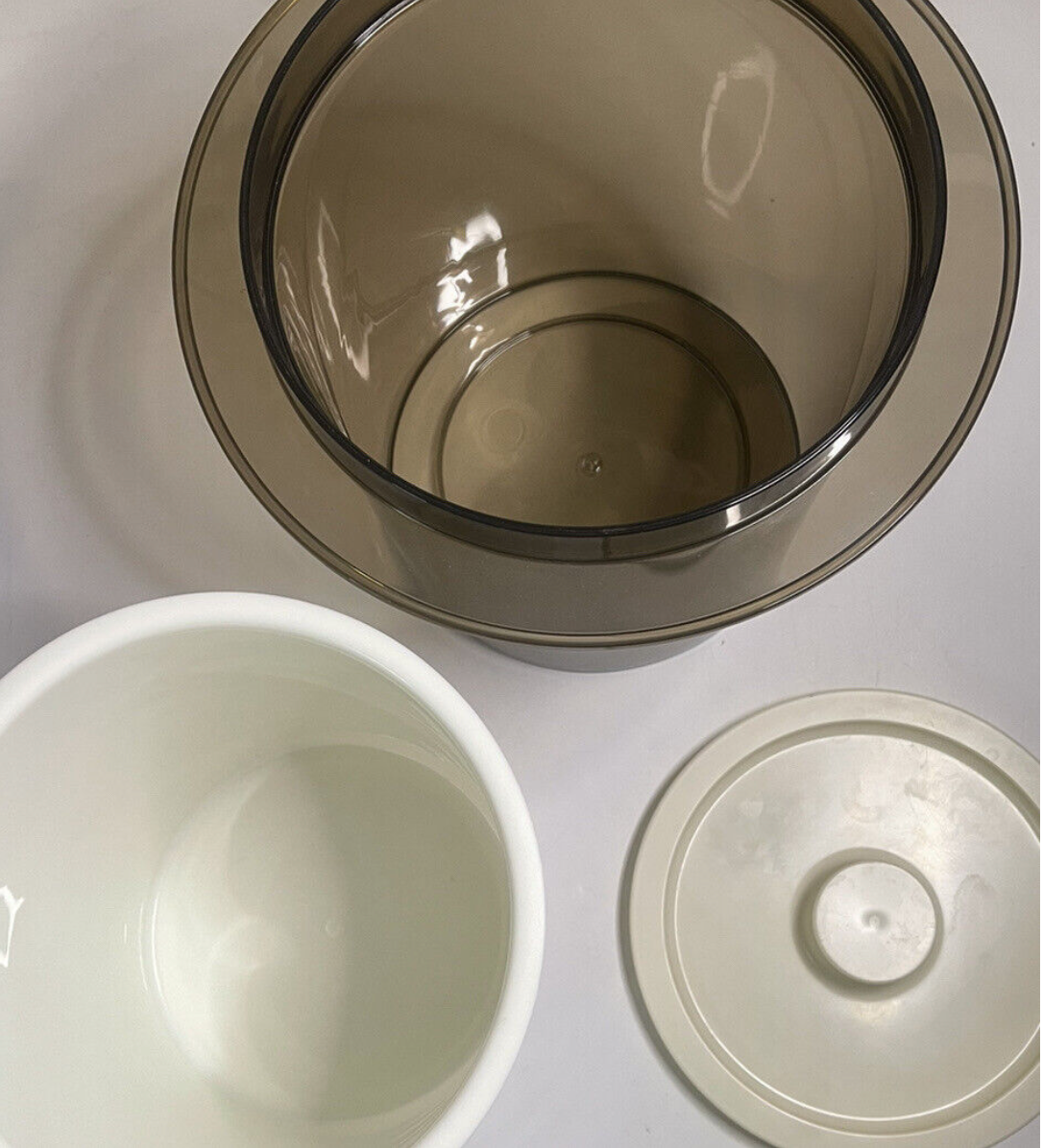 1970s Smoked Acrylic Plastic Lidded 5218 Ice Bucket and Tongs by Fesco