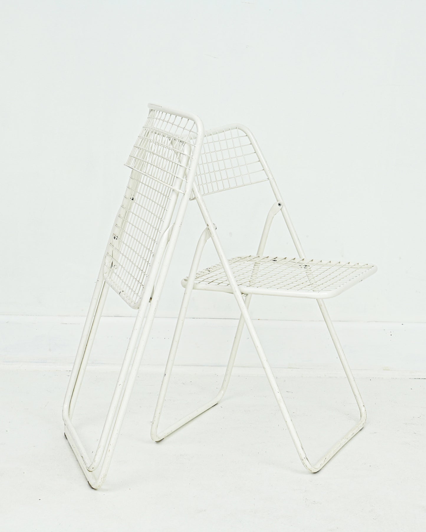 1979 Niels Gammelgaard Ted Net White Metal Grid Folding Chairs