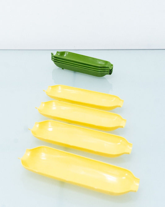 1960s Vintage Corn On The Cob Holders Green and Yellow Plastic
