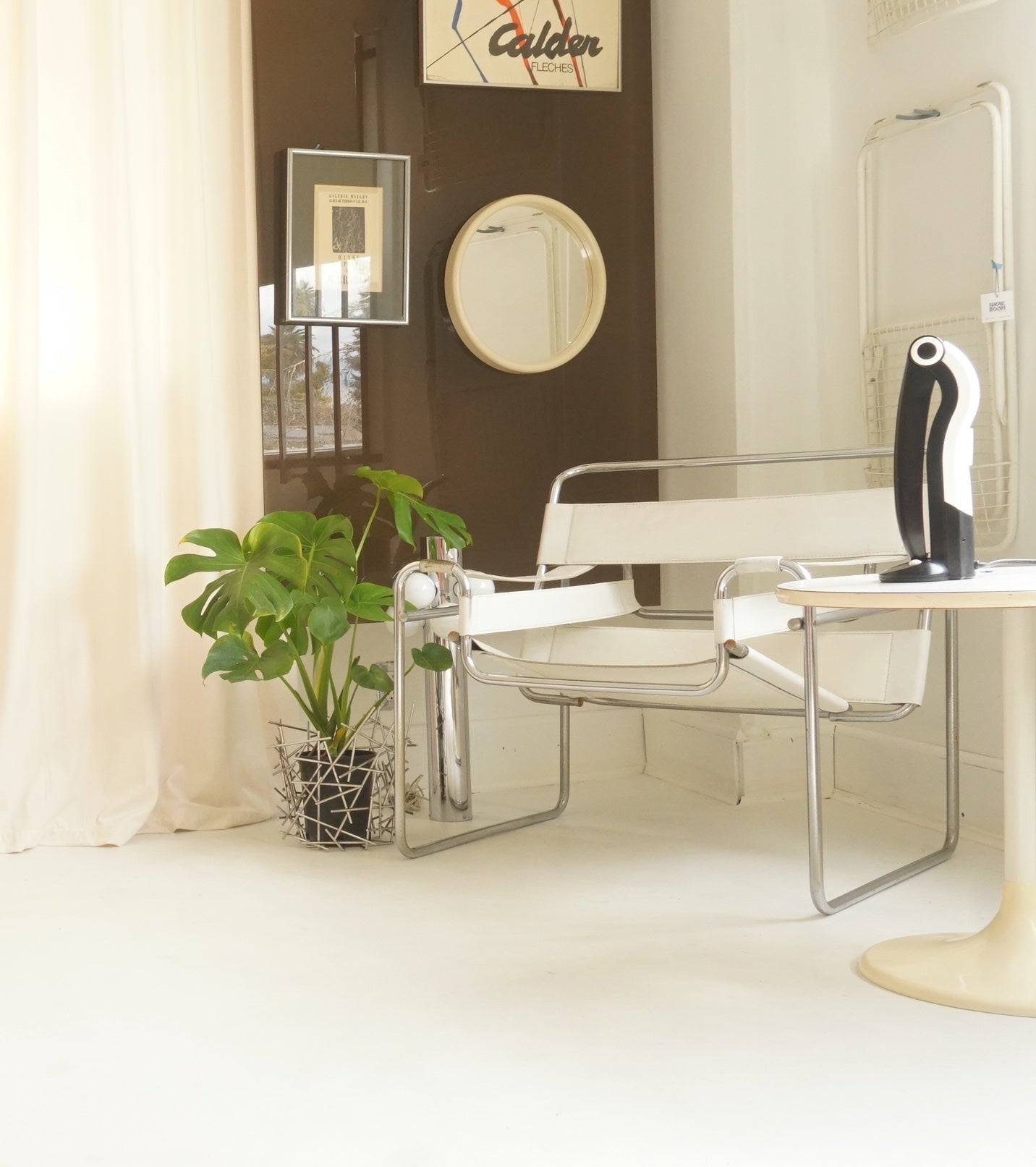 1980s Cream Postmodern Round Plastic Wall Mirror by Interdesign