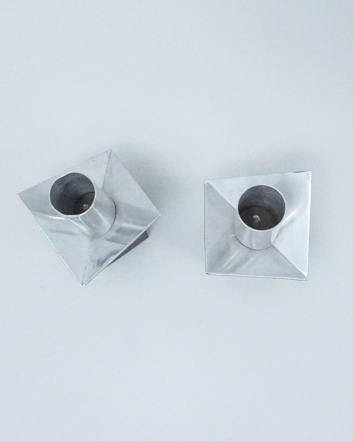 1970s Postmodern Aluminum and Ebony Wood Taper Candle Holders