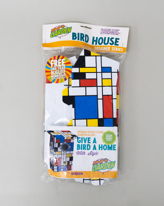 New in Box Mondrian Bauhaus Style Pop Up Garden Bird House