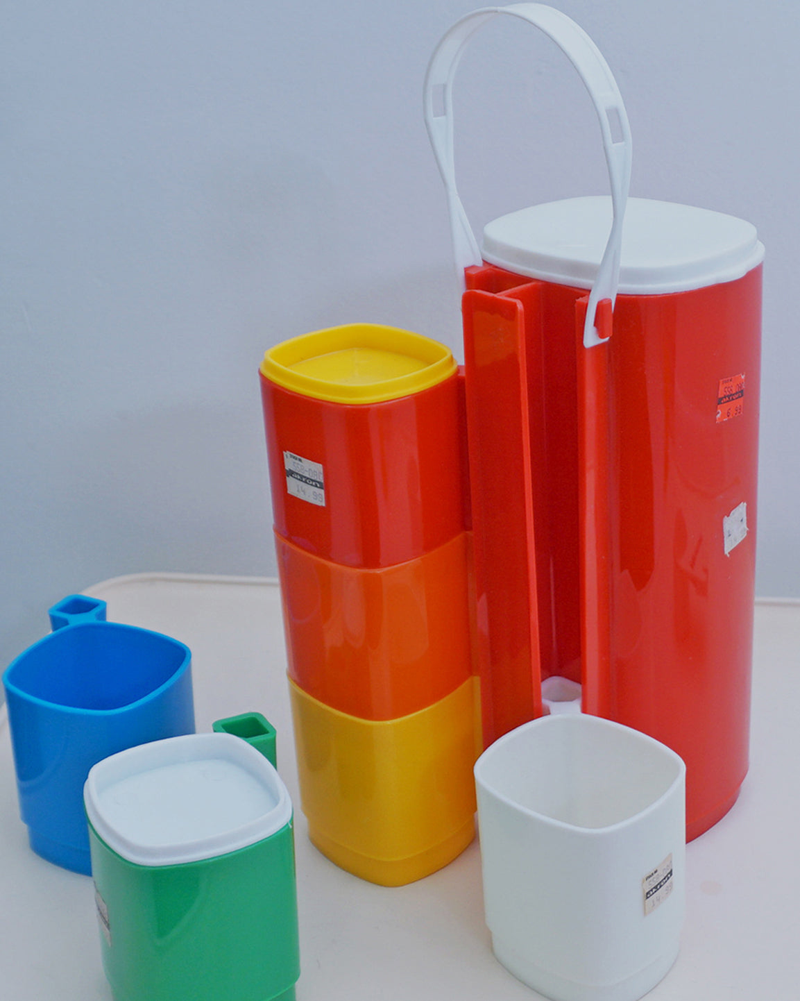 1970s PMSA Traveling Thermos and 6-Cup Set, Made in Mexico