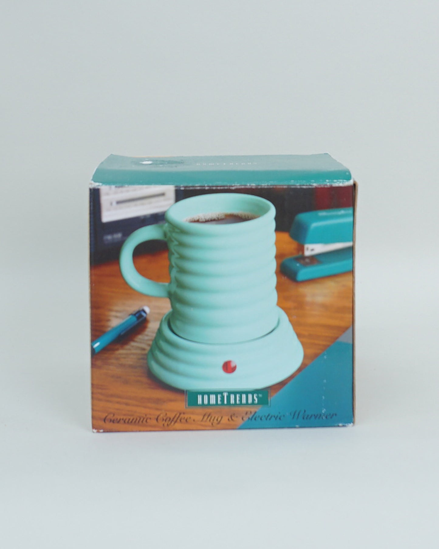 1990s Hometrends Teal Ceramic Coffee Mug and Heater NOS New in Box
