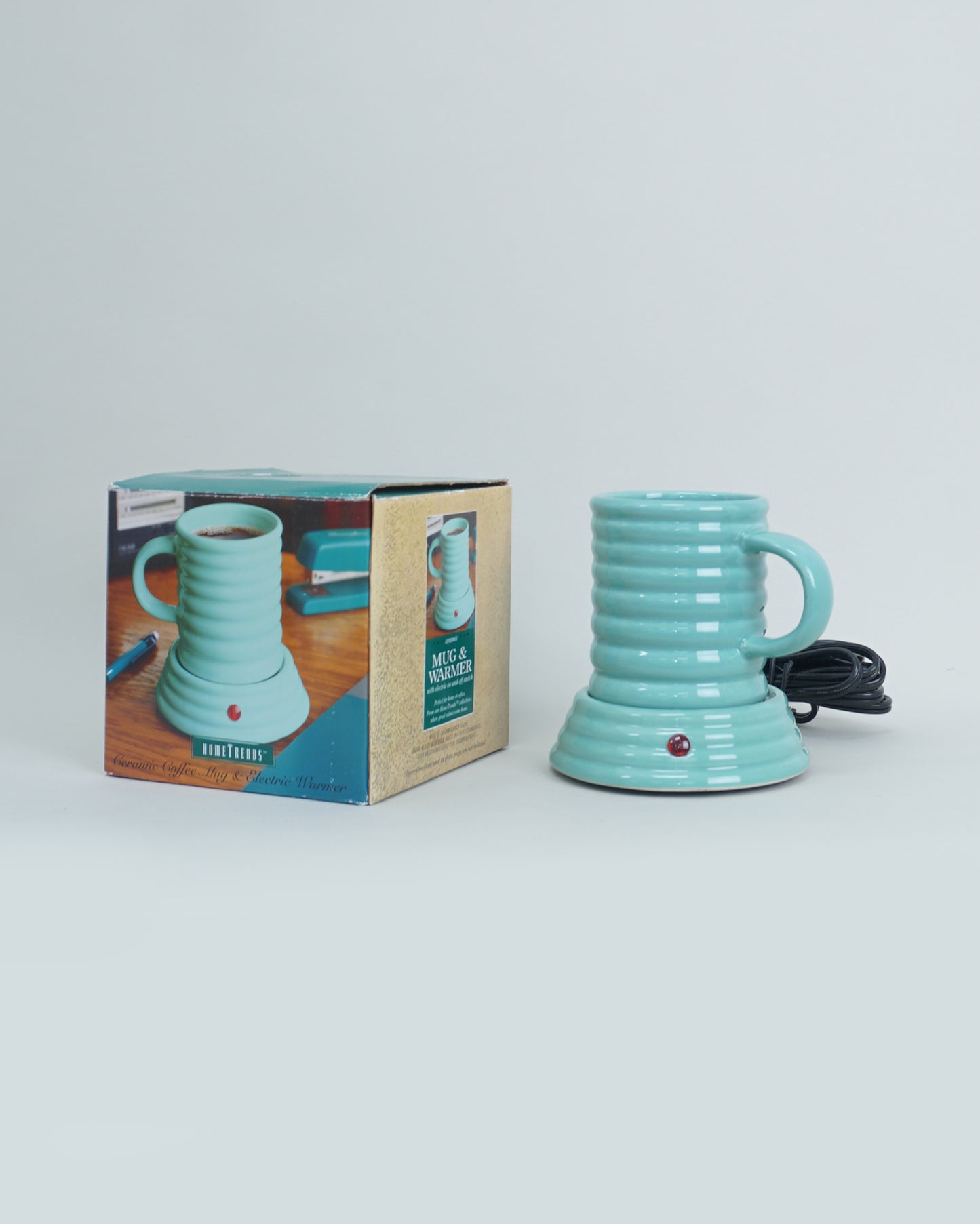 1990s Hometrends Teal Ceramic Coffee Mug and Heater NOS New in Box