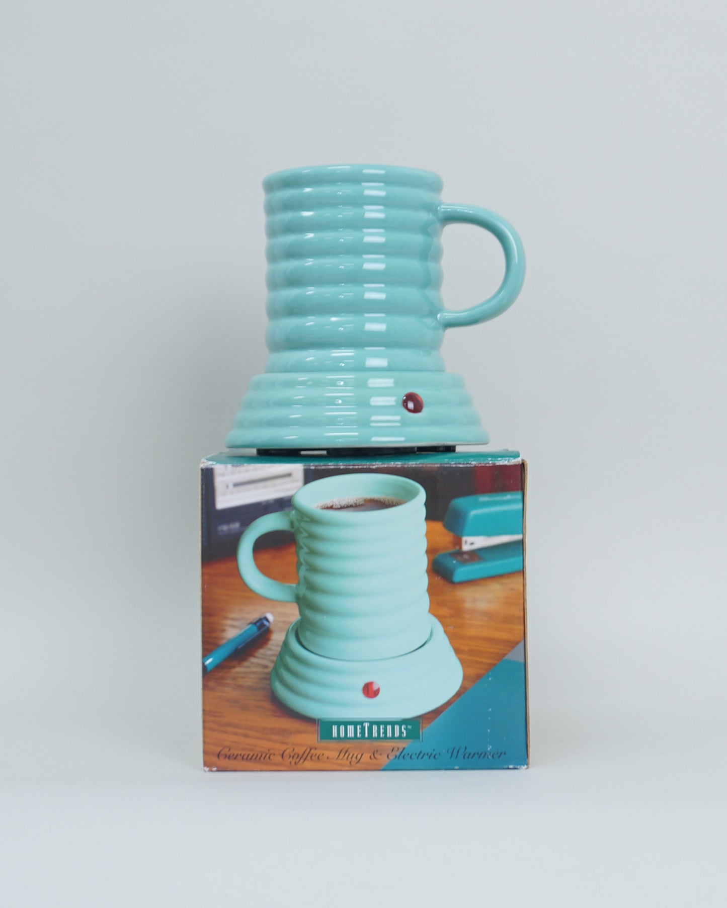 1990s Hometrends Teal Ceramic Coffee Mug and Heater NOS New in Box