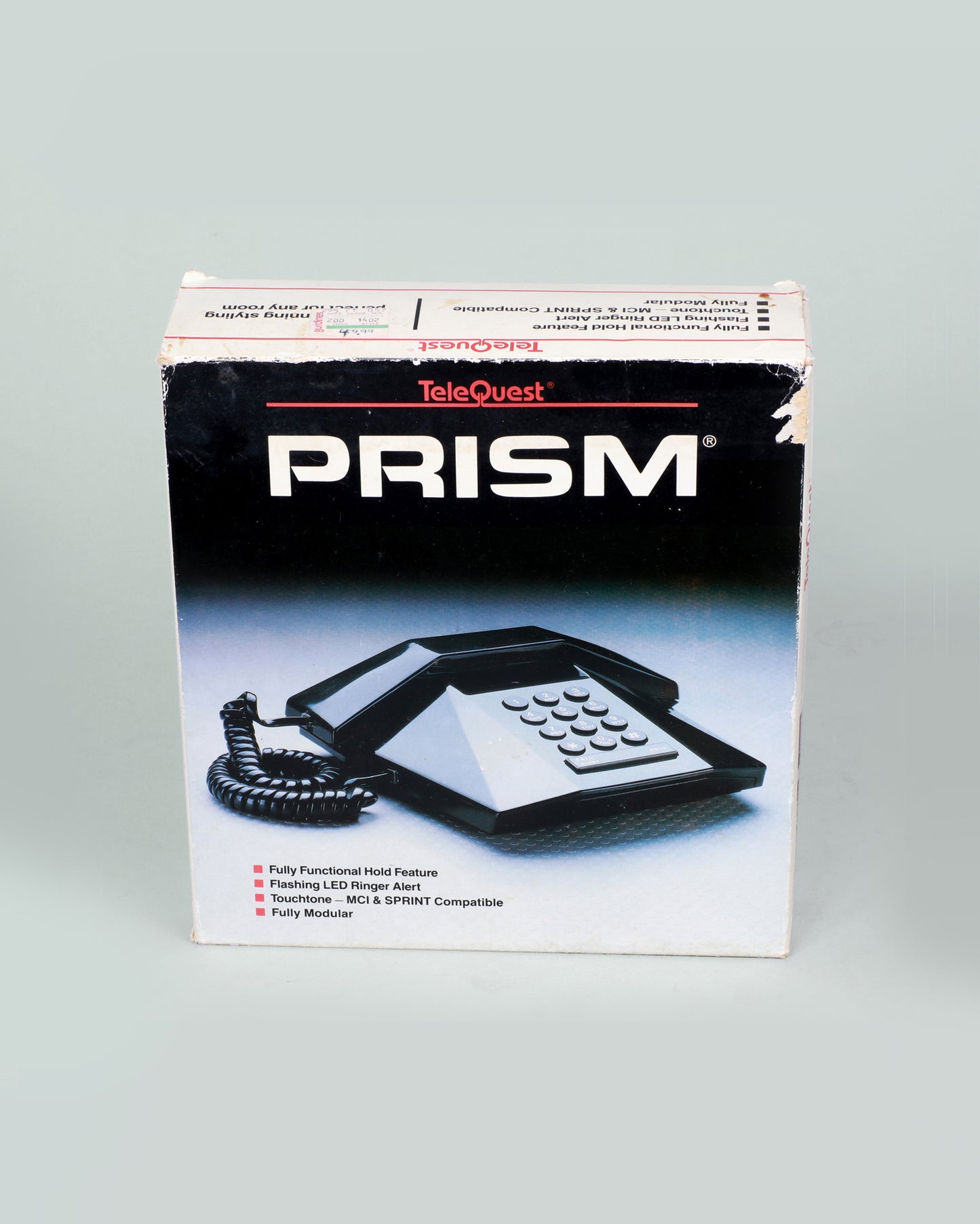 1980s Telequest Prism Geometric Grey Push Button Telephone NOS New in Box