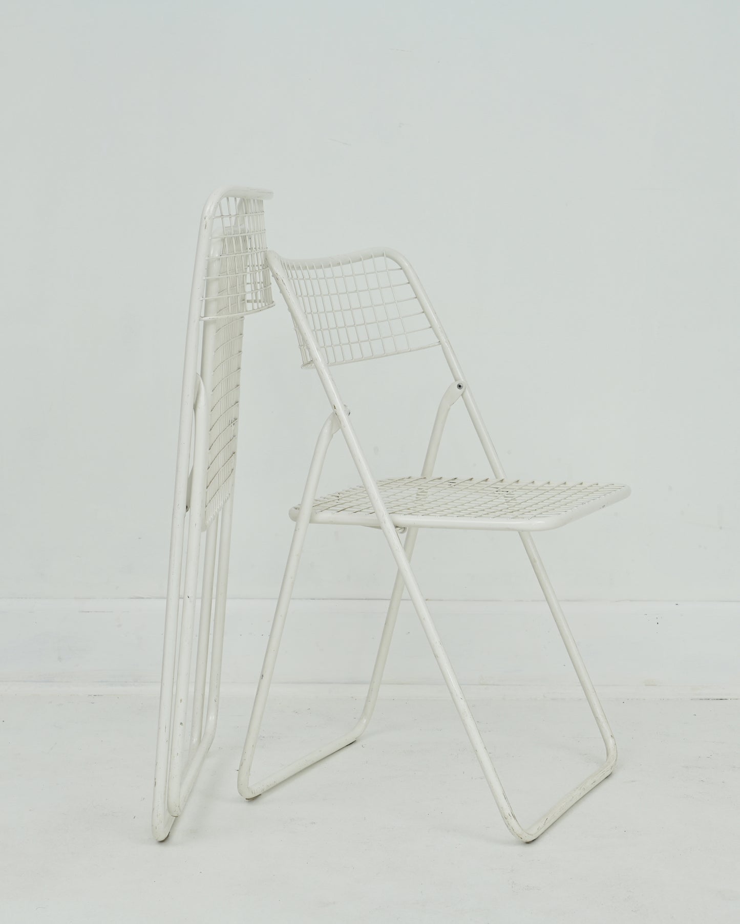 1979 Niels Gammelgaard Ted Net White Metal Grid Folding Chairs