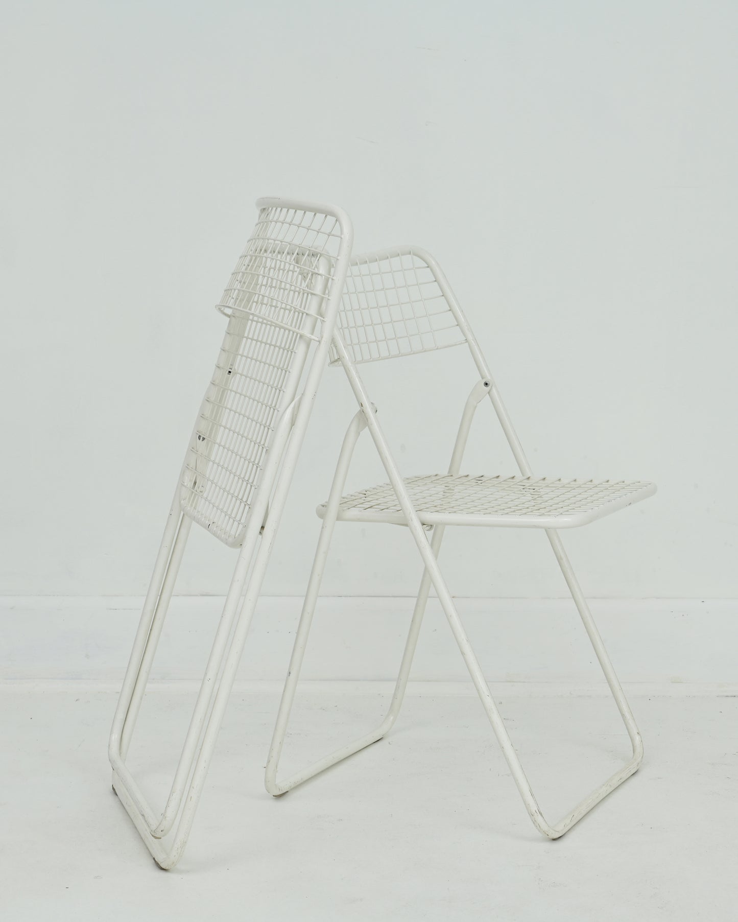 1979 Niels Gammelgaard Ted Net White Metal Grid Folding Chairs