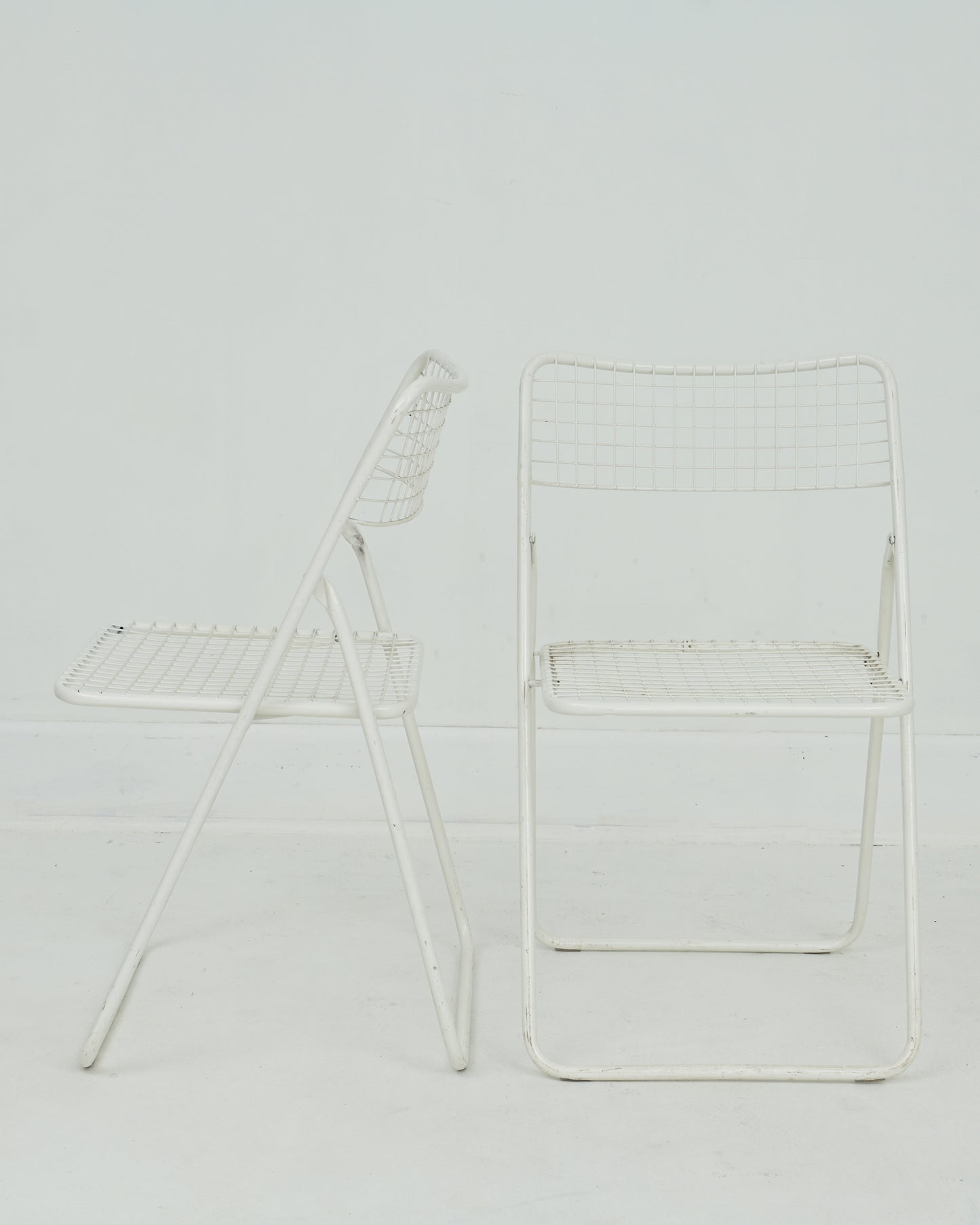 1979 Niels Gammelgaard Ted Net White Metal Grid Folding Chairs