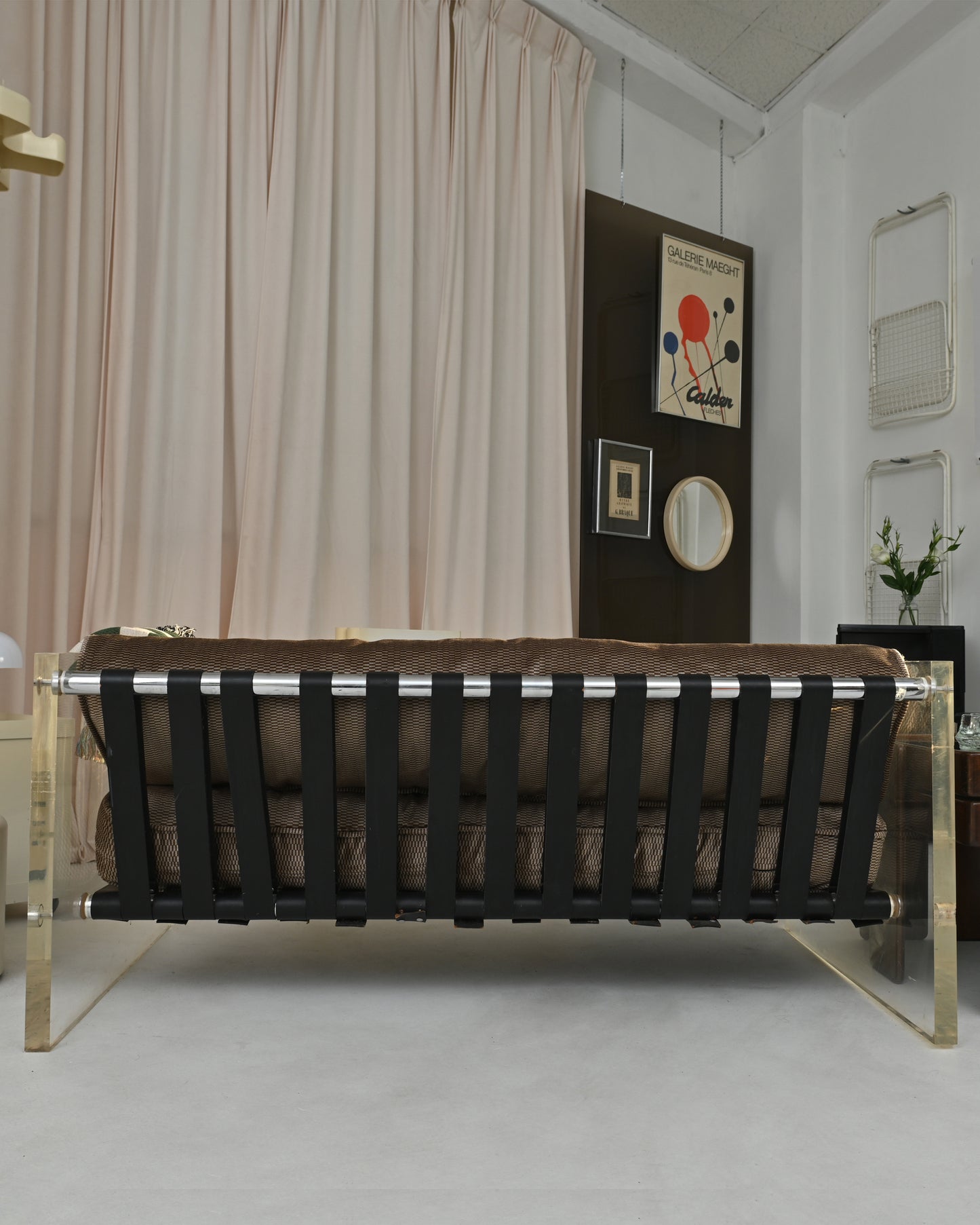 1970s Selig Lucite & Leather Strap Sofa Couch