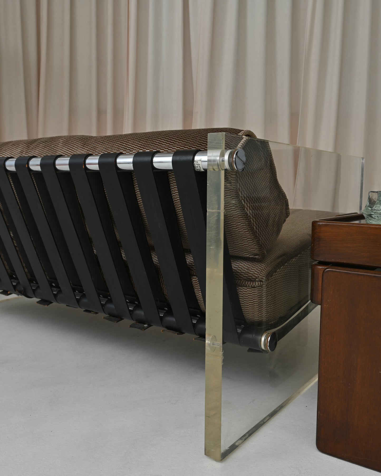 1970s Selig Lucite & Leather Strap Sofa Couch