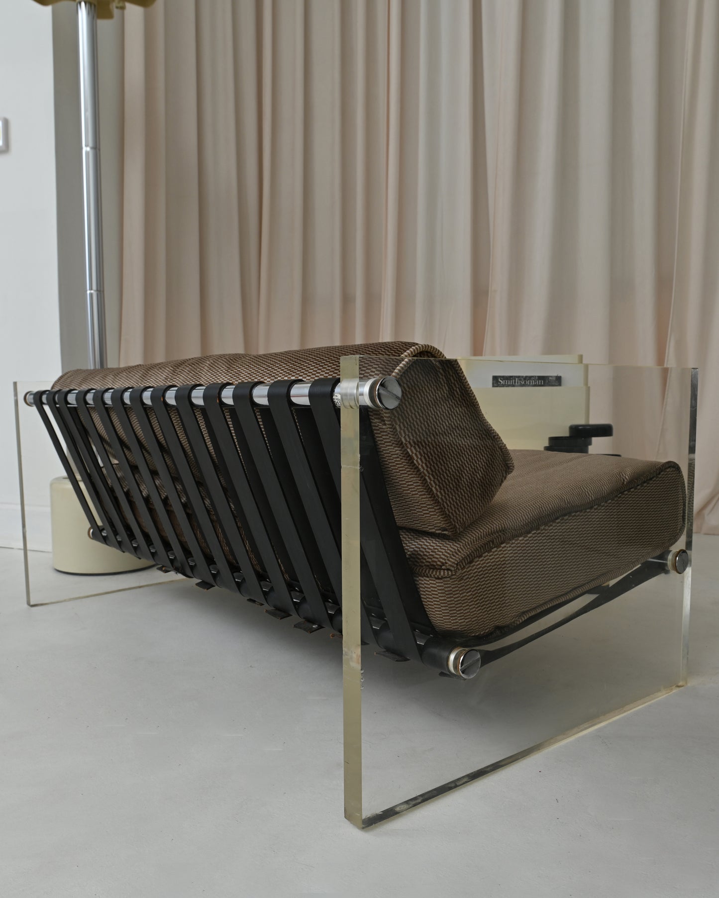 1970s Selig Lucite & Leather Strap Sofa Couch