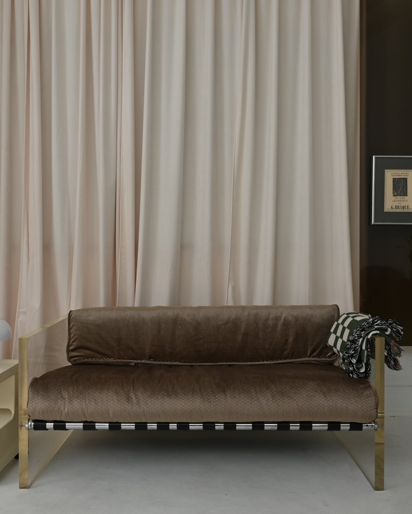 1970s Selig Lucite & Leather Strap Sofa Couch