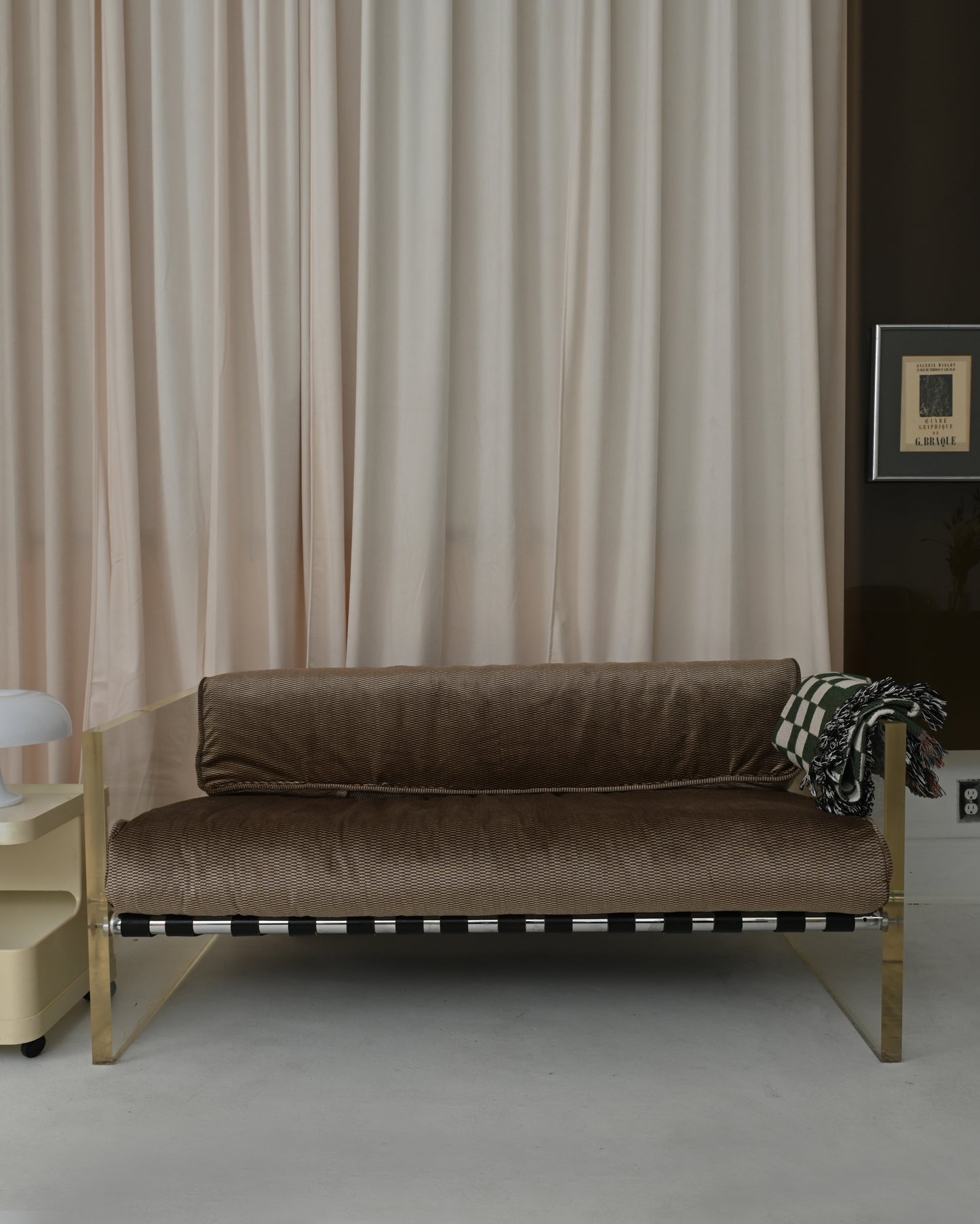 1970s Selig Lucite & Leather Strap Sofa Couch