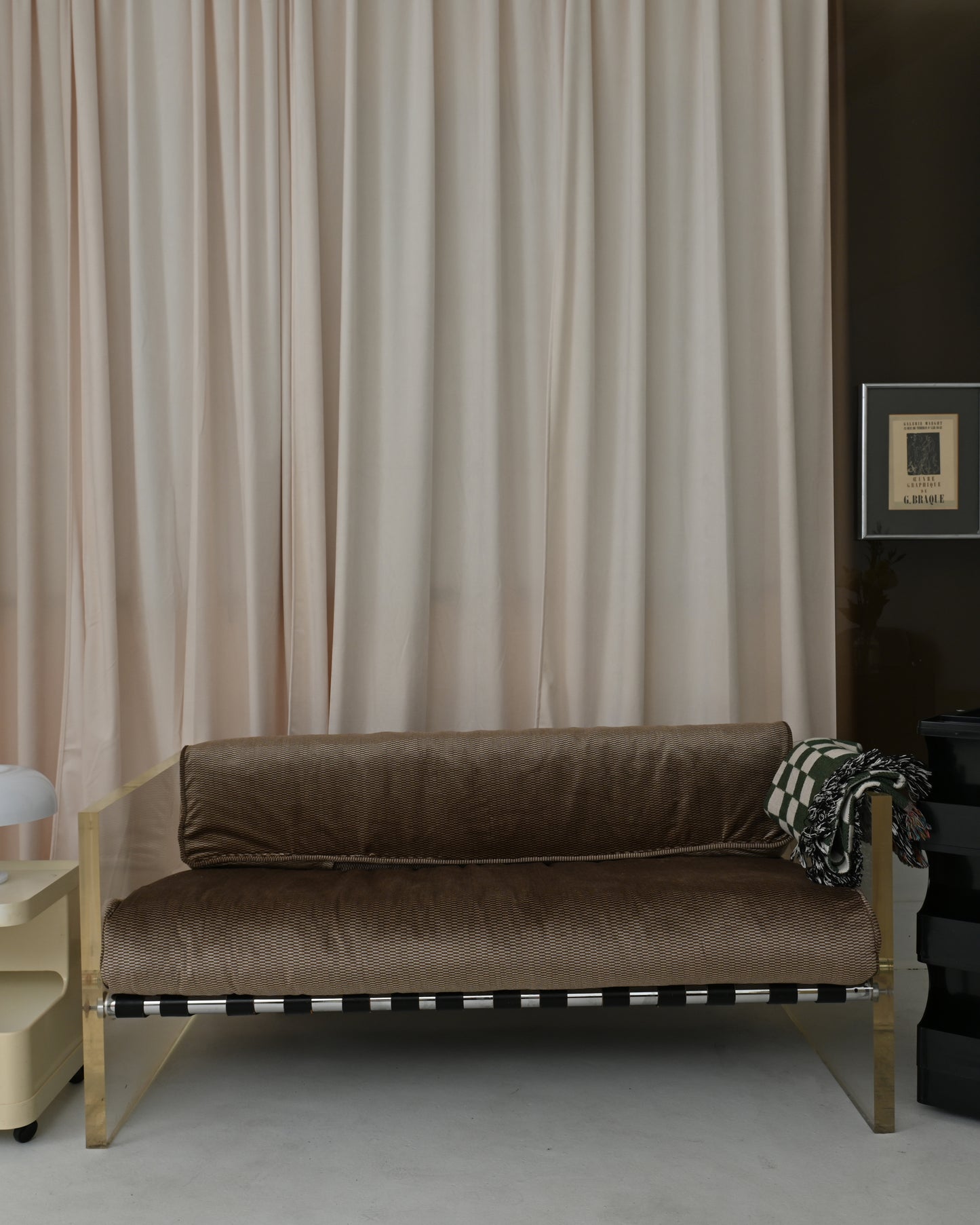 1970s Selig Lucite & Leather Strap Sofa Couch