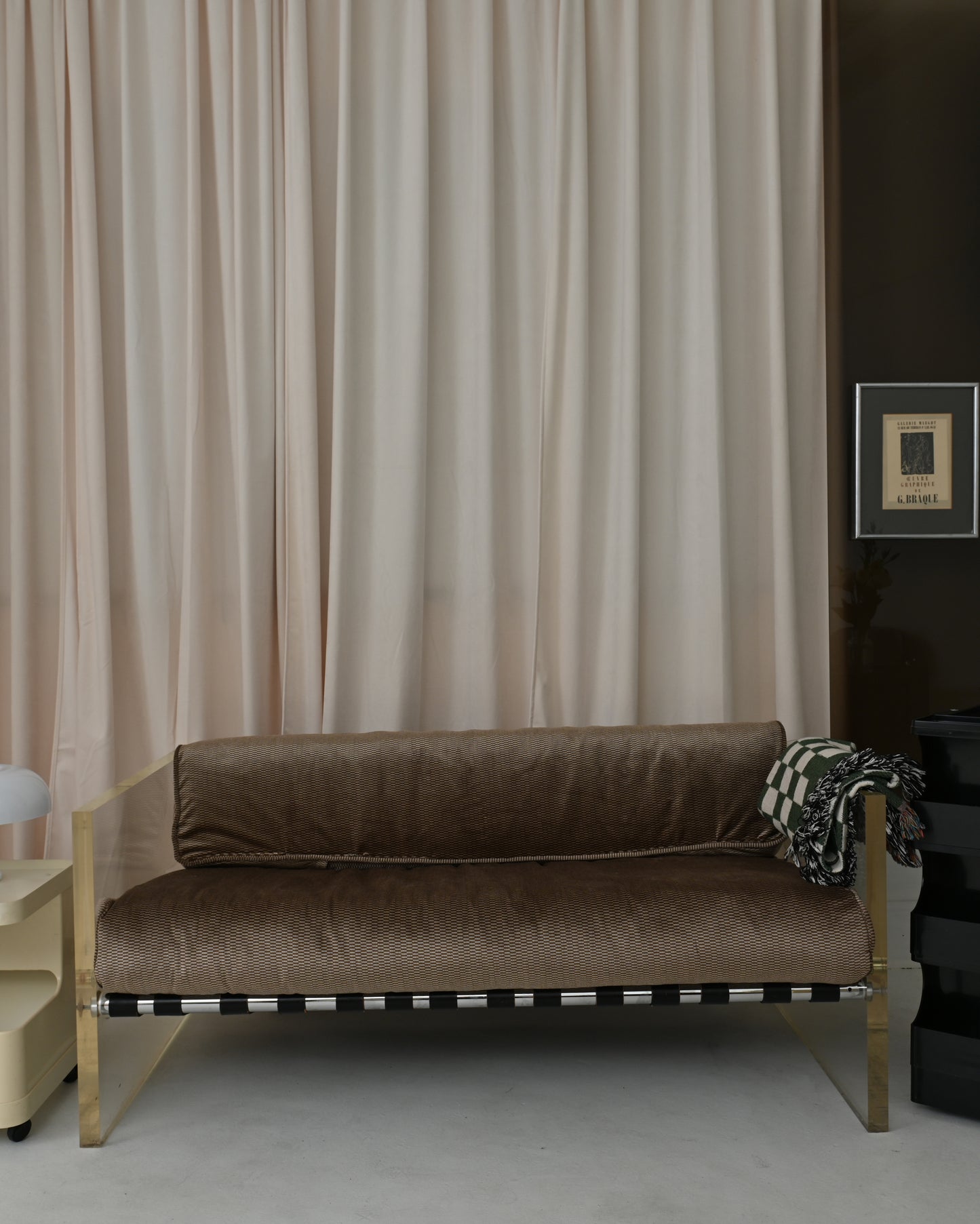 1970s Selig Lucite & Leather Strap Sofa Couch