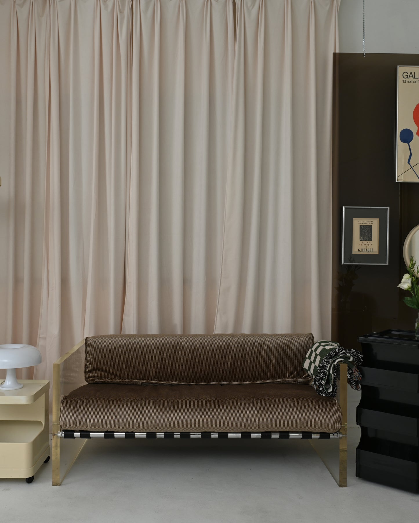 1970s Selig Lucite & Leather Strap Sofa Couch