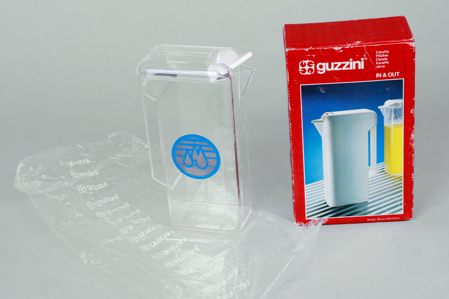 1980s Guzzini Clear Acrylic Fridge Door Pitcher NOS New in Box