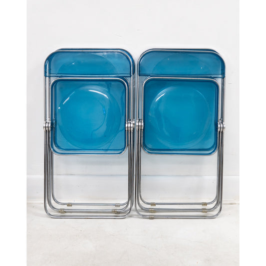 1970s Italian “Plia” Blue Lucite Folding Chairs by Giancarlo Piretti for Anonima Castelli