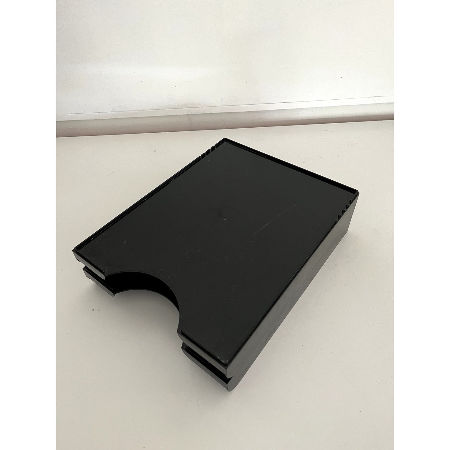 Vintage Black Two-Tier Lucite Letter Tray | Stacking Desk Organizer | Mid Century Modern Office Paper Tray