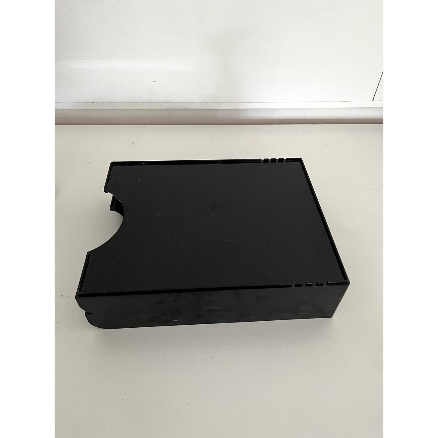 Vintage Black Two-Tier Lucite Letter Tray | Stacking Desk Organizer | Mid Century Modern Office Paper Tray
