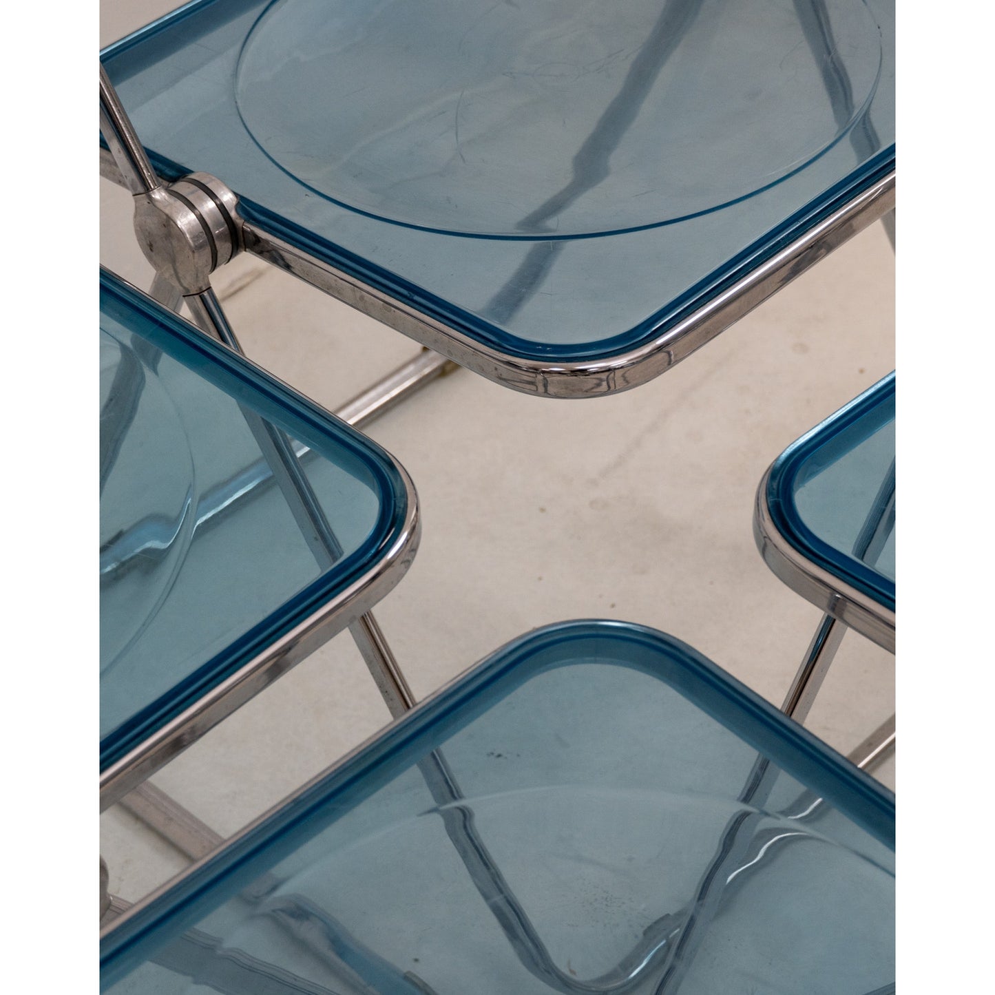 1970s Italian “Plia” Blue Lucite Folding Chairs by Giancarlo Piretti for Anonima Castelli