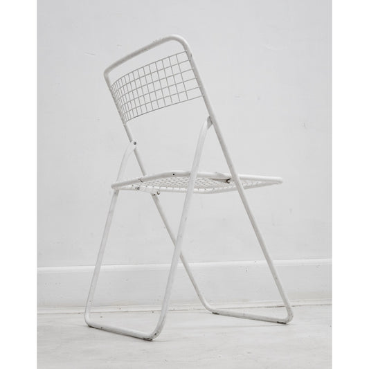 1980s White Metal Grid Folding Chairs in the Style of Ted Net by