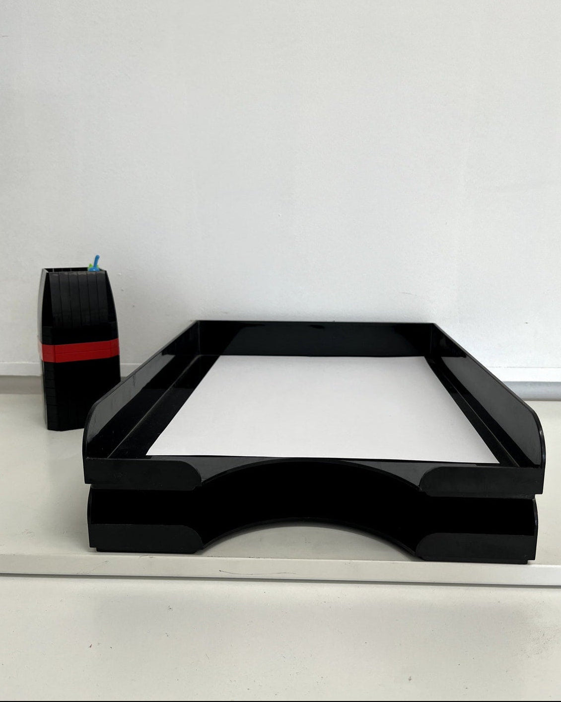 Vintage Black Two-Tier Lucite Letter Tray | Stacking Desk Organizer | Mid Century Modern Office Paper Tray