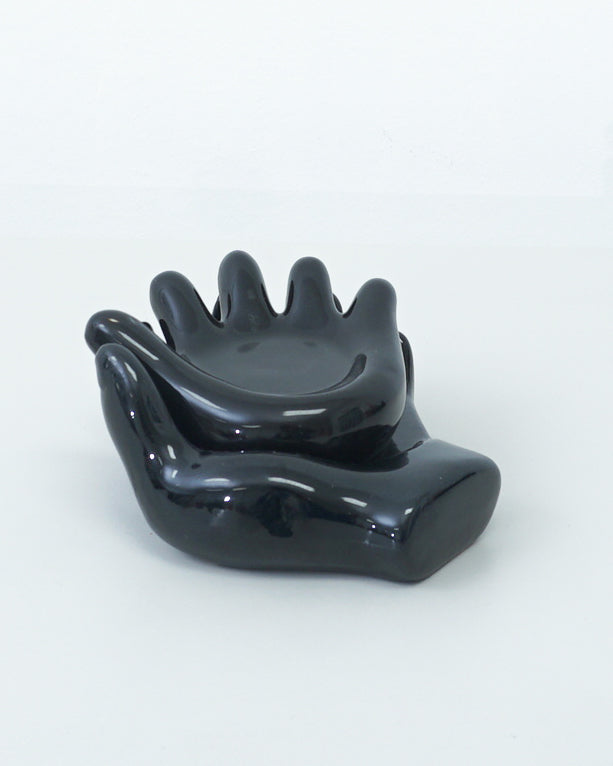 1990s Glossy Black Stacking Ceramic Hands Sculpture