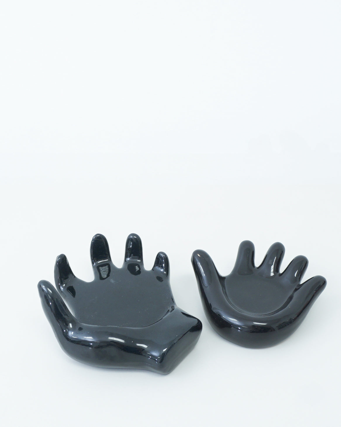 1990s Glossy Black Stacking Ceramic Hands Sculpture