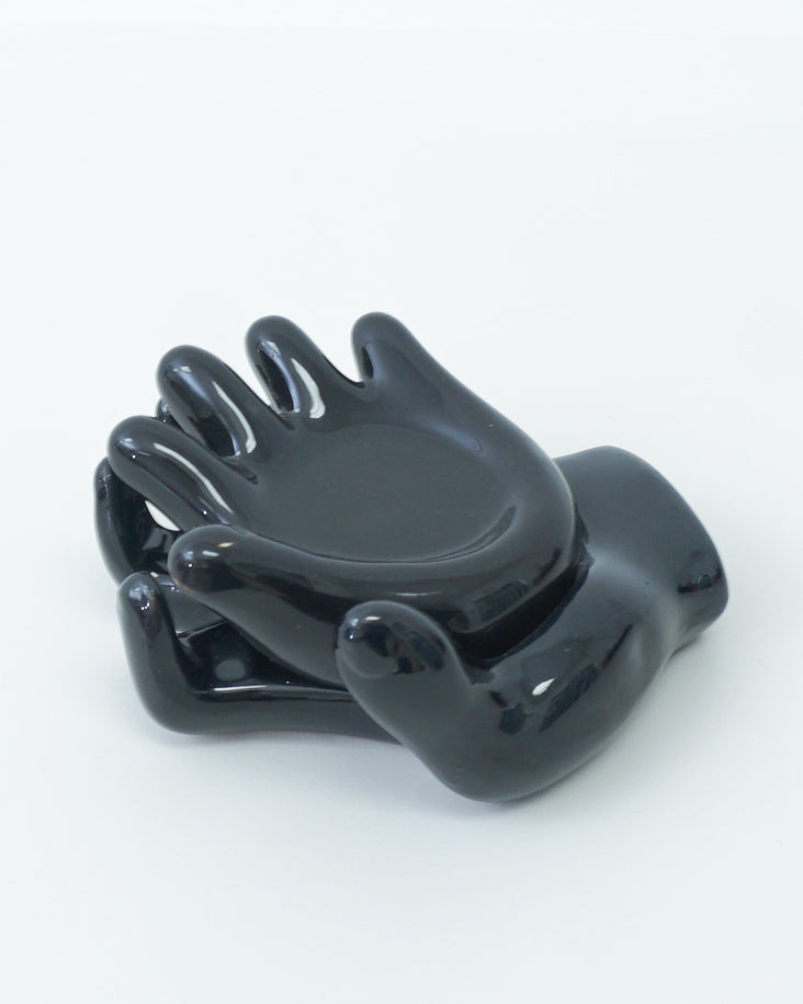 1990s Glossy Black Stacking Ceramic Hands Sculpture