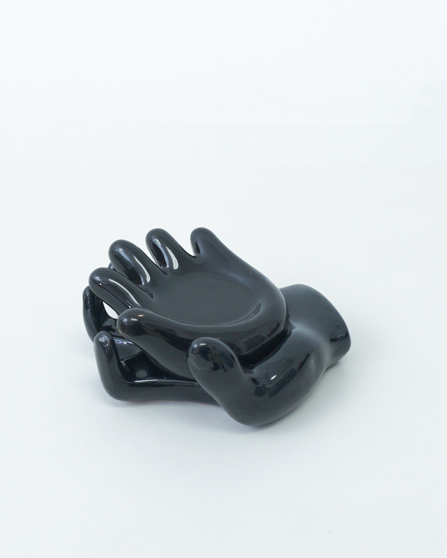 1990s Glossy Black Stacking Ceramic Hands Sculpture