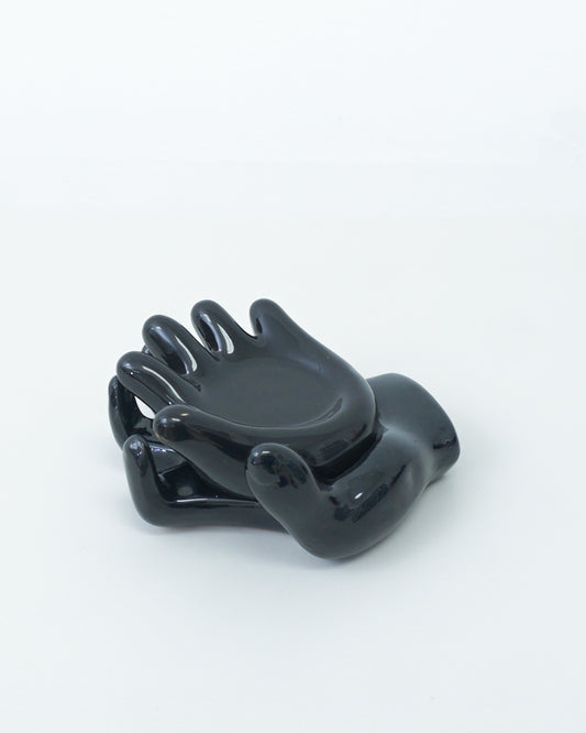 1990s Glossy Black Stacking Ceramic Hands Sculpture